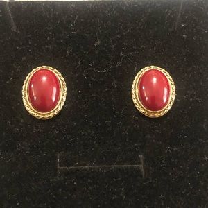 Vintage Red stone earrings with gold plated inlay earrings